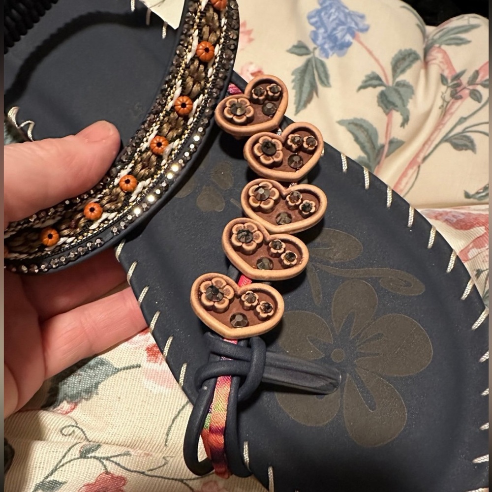 ✨ Boho Beaded Thong Sandals Black Brown Embellished EU 37 / US 6.5 - Picture 4 of 4